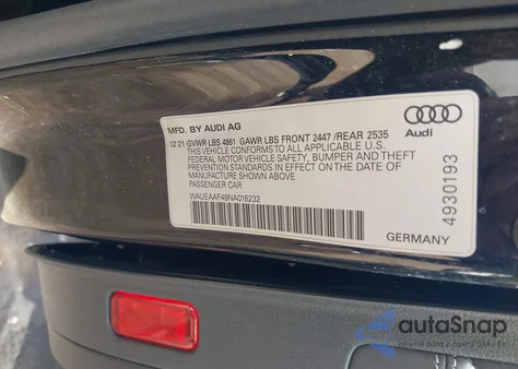 2022 Audi A4 Premium Plus 45 Tfsi S Line Quattro S Tronic from USA, damaged, VIN WAUEAAF49NA016232